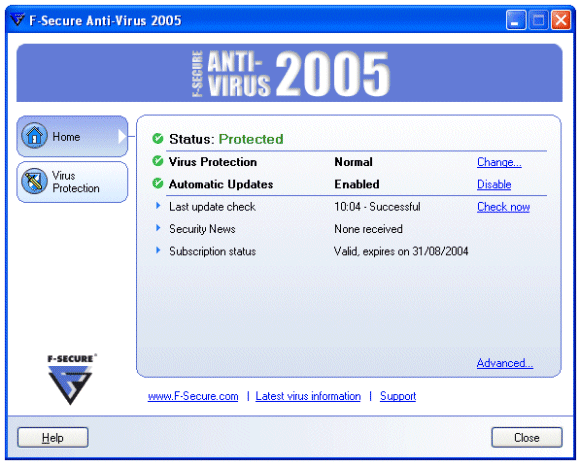 F-Secure Anti-Virus 2005 Screenshot